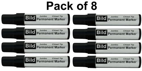 Bild Jumbo Permanent Markers - 8 Black marker pack - Chisel tip - XL size - tip with 3 shapes